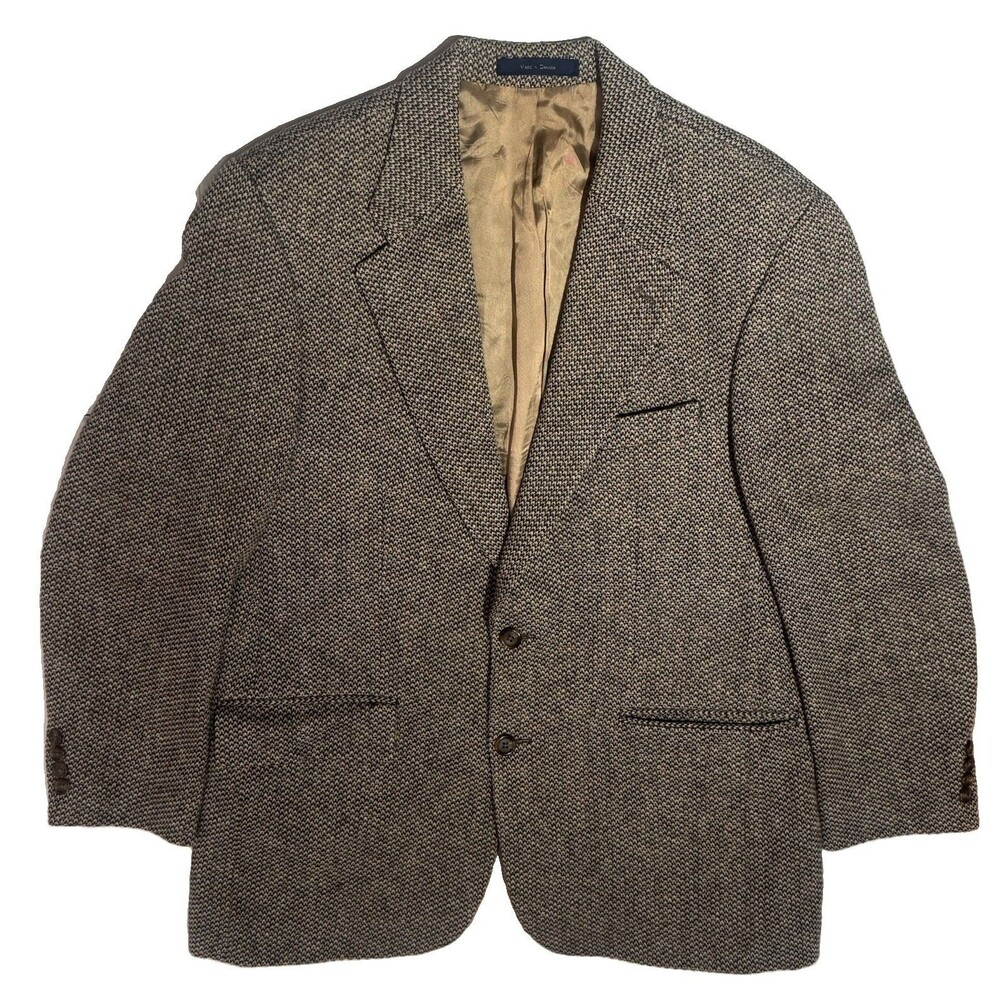 VTG Chaps Ralph Lauren Houndstooth Sport Coat Mens 42R Brown Wool Blazer Jacket